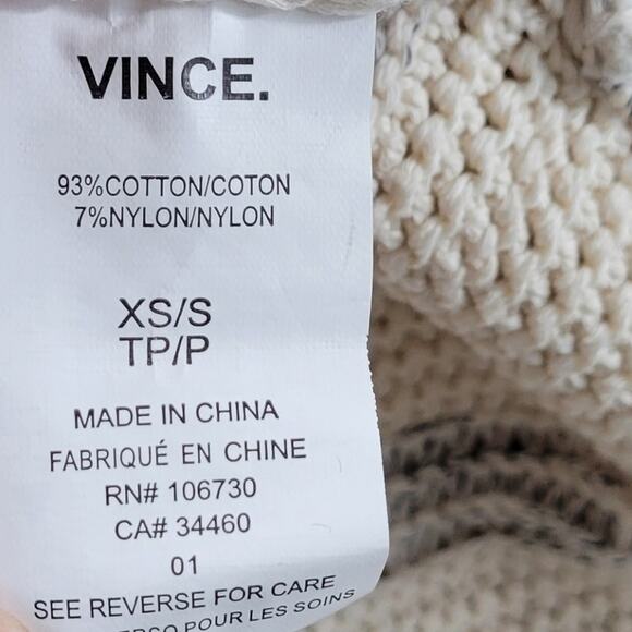 VINCE Popover White Knit Stripe Speckle Sweater Boxy Tunic Top - Picture 7 of 8
